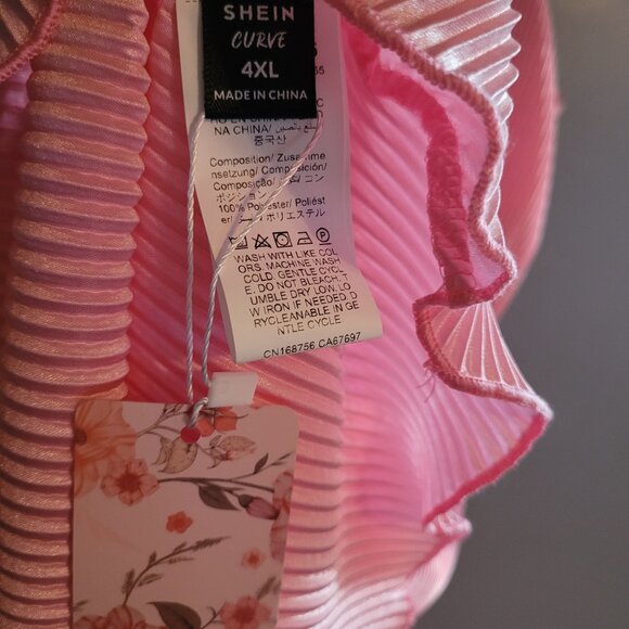 SZ 4XL Pink Slinky Crushed Style Summer Dress Bow and Spaghetti Straps - Picture 4 of 4